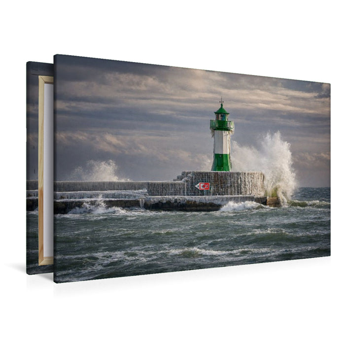 Premium Textil-Leinwand Leuchtturm im Sturm – standhaftes Licht inmitten von Wind und wilder See