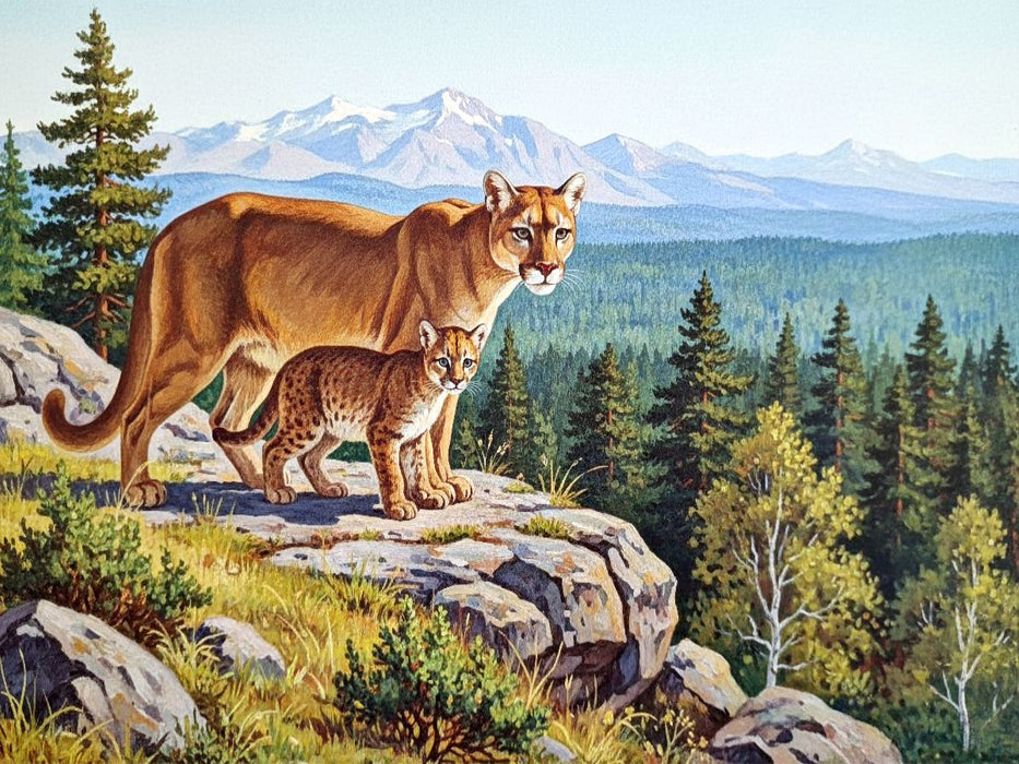 Puma mit Jungtier auf den Felsen - CALVENDO Foto-Puzzle'