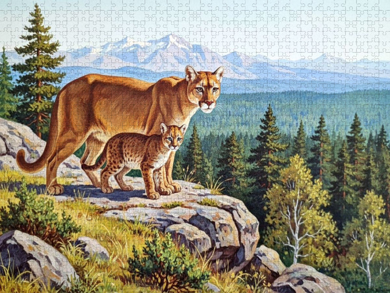 Puma mit Jungtier auf den Felsen - CALVENDO Foto-Puzzle'