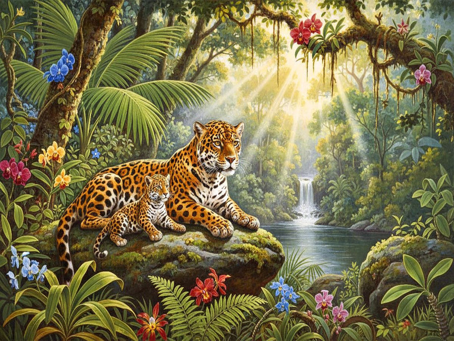 Jaguar mit Jungtier im Dschungel - CALVENDO Foto-Puzzle'