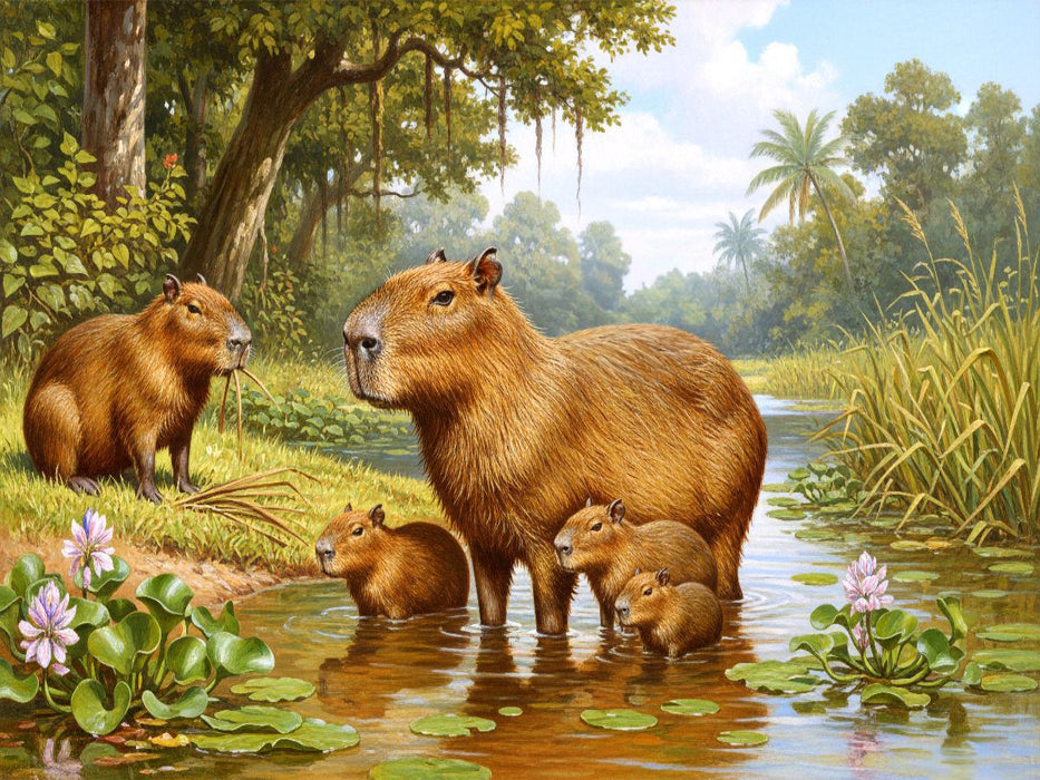 Capybara mit Jungtieren am Fluss - CALVENDO Foto-Puzzle'
