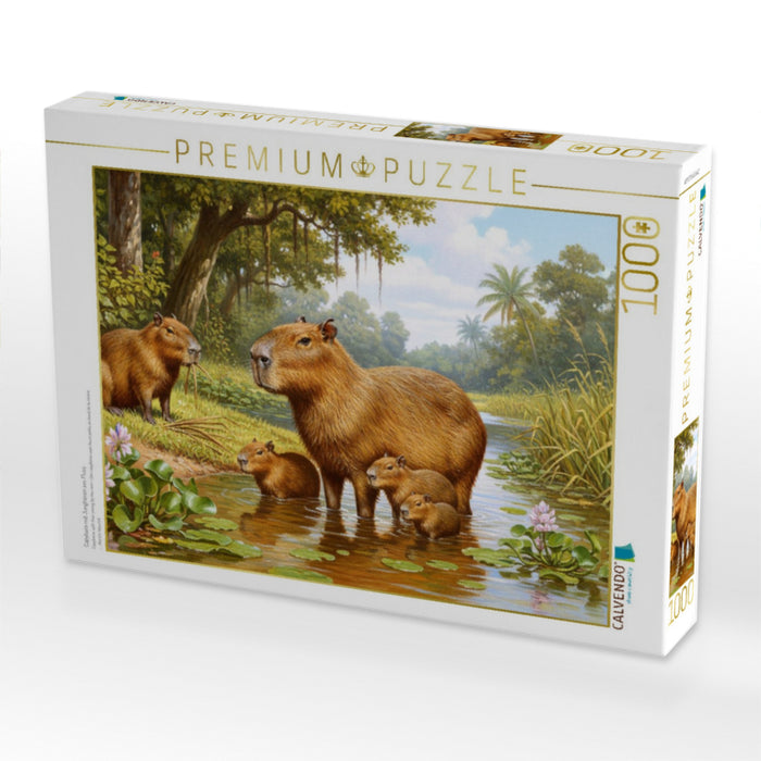Capybara mit Jungtieren am Fluss - CALVENDO Foto-Puzzle'