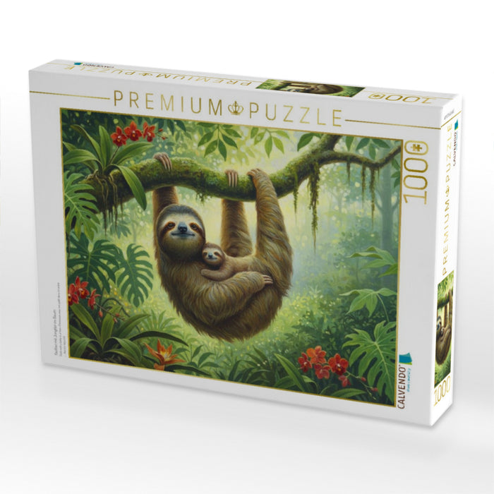 Faultier mit Jungtier im Baum - CALVENDO Foto-Puzzle'
