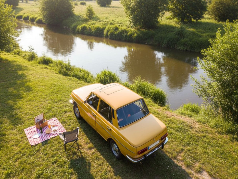 Mit Wartburg zum Picknick am Fluss - CALVENDO Foto-Puzzle'