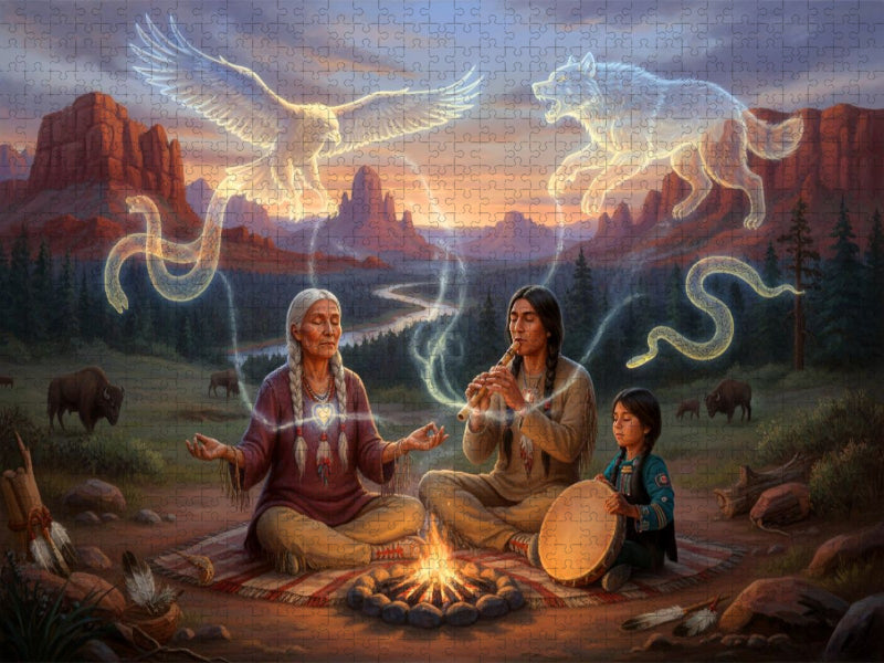 Schamanin und Geistertiere - Spiritualität der Indianer - CALVENDO Foto-Puzzle'