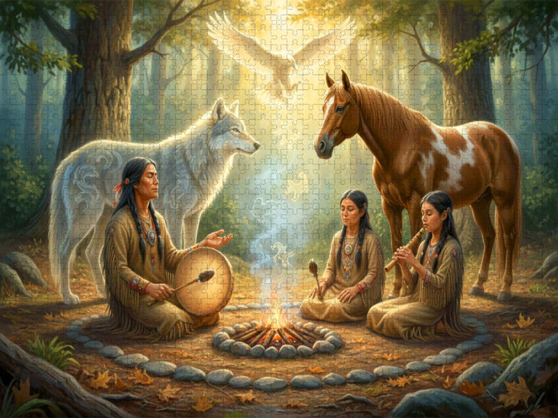Musikritual im Wald - Spiritualität der Indianer - CALVENDO Foto-Puzzle'