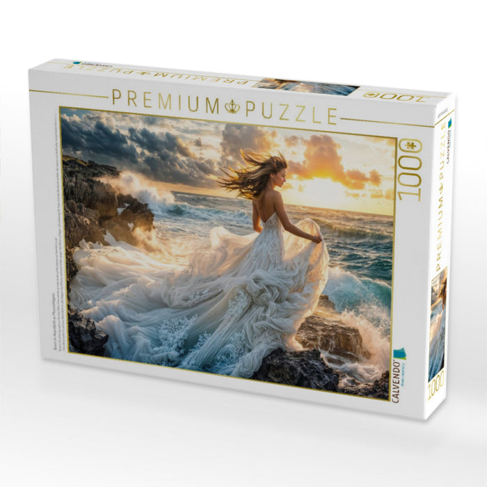 Braut im Abendlicht an Meeresklippen - CALVENDO Foto-Puzzle'