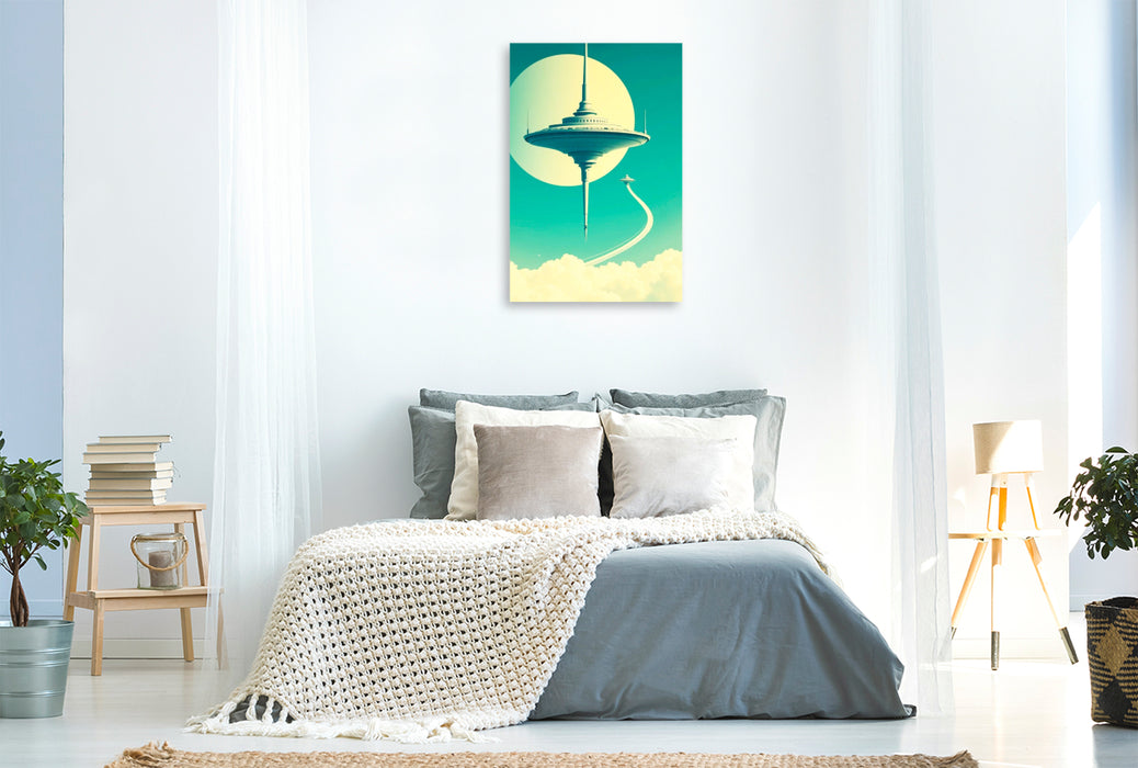 Premium Textil-Leinwand Schwebende Städte im endlosen Himmel