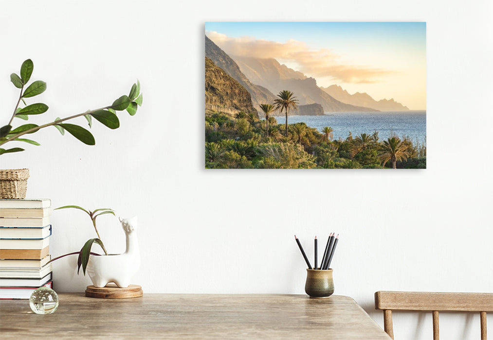 Premium Textil-Leinwand Abends an der Westküste Gran Canarias