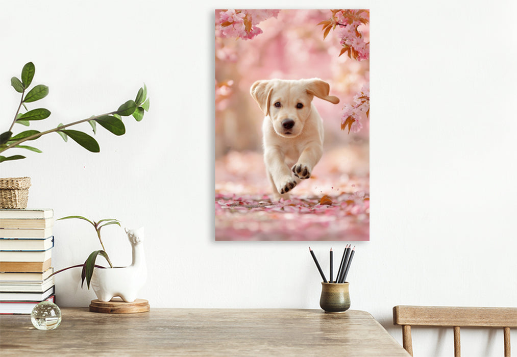 Premium Textil-Leinwand Lebensfreude hat einen Namen, Labrador