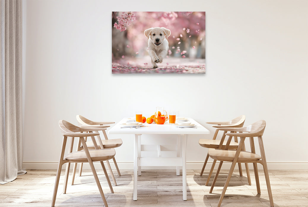 Premium Textil-Leinwand Spielen, lieben und leben, ganz Labrador