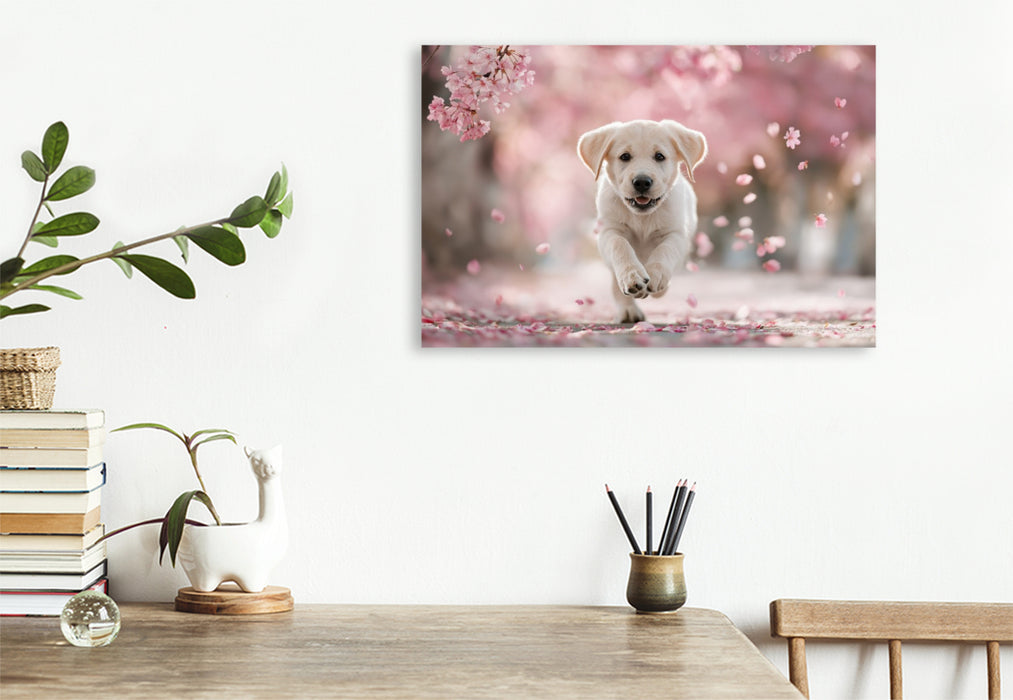 Premium Textil-Leinwand Spielen, lieben und leben, ganz Labrador
