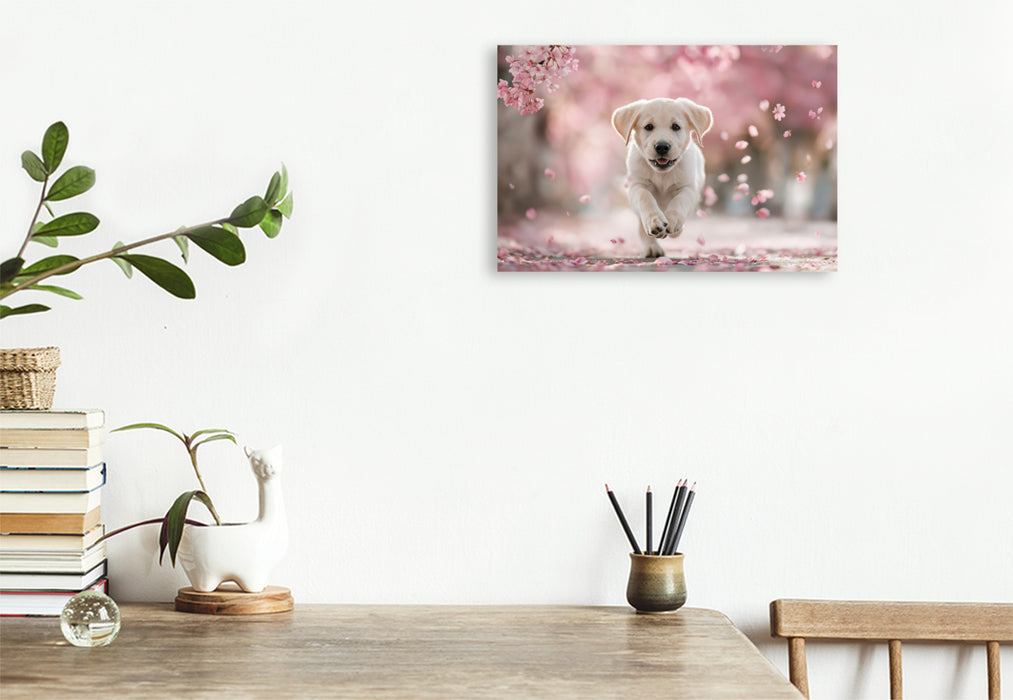 Premium Textil-Leinwand Spielen, lieben und leben, ganz Labrador