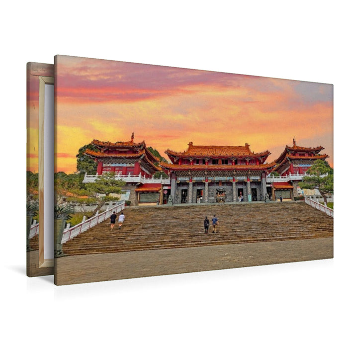 Premium Textil-Leinwand Wenwu Tempel am Sonne-Mond-See