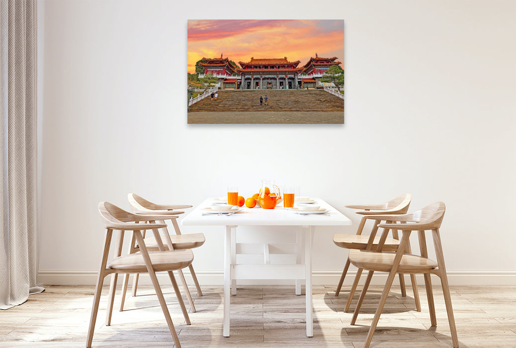 Premium Textil-Leinwand Wenwu Tempel am Sonne-Mond-See