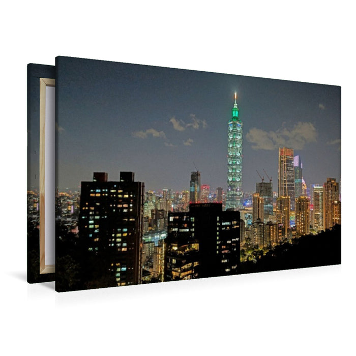 Premium Textil-Leinwand Taipeh bei Nacht