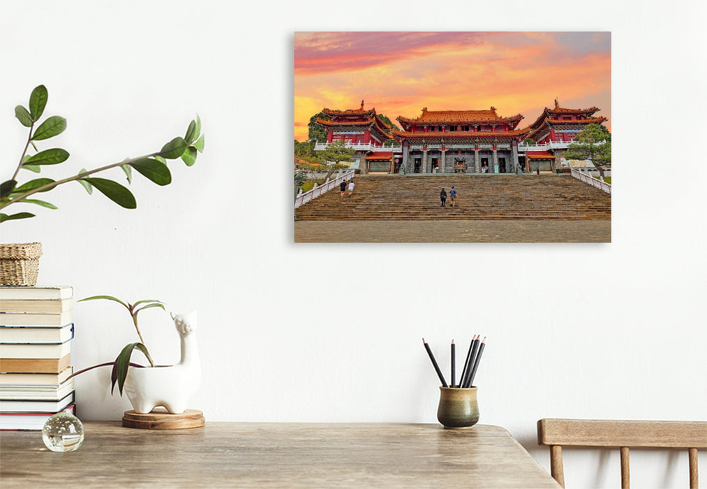 Premium Textil-Leinwand Wenwu Tempel am Sonne-Mond-See