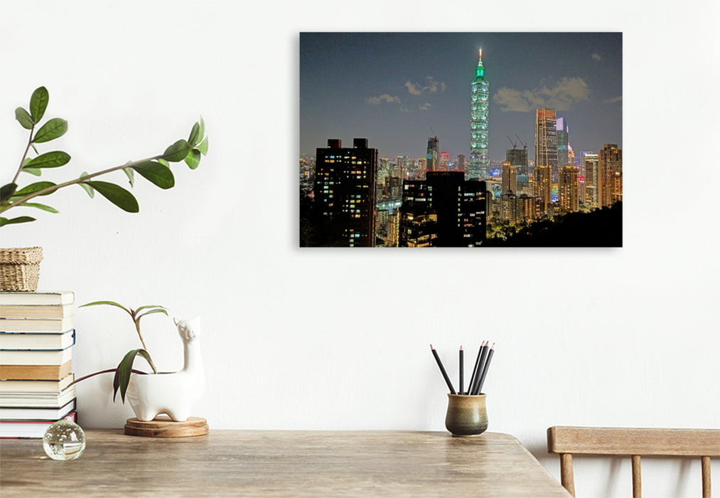 Premium Textil-Leinwand Taipeh bei Nacht