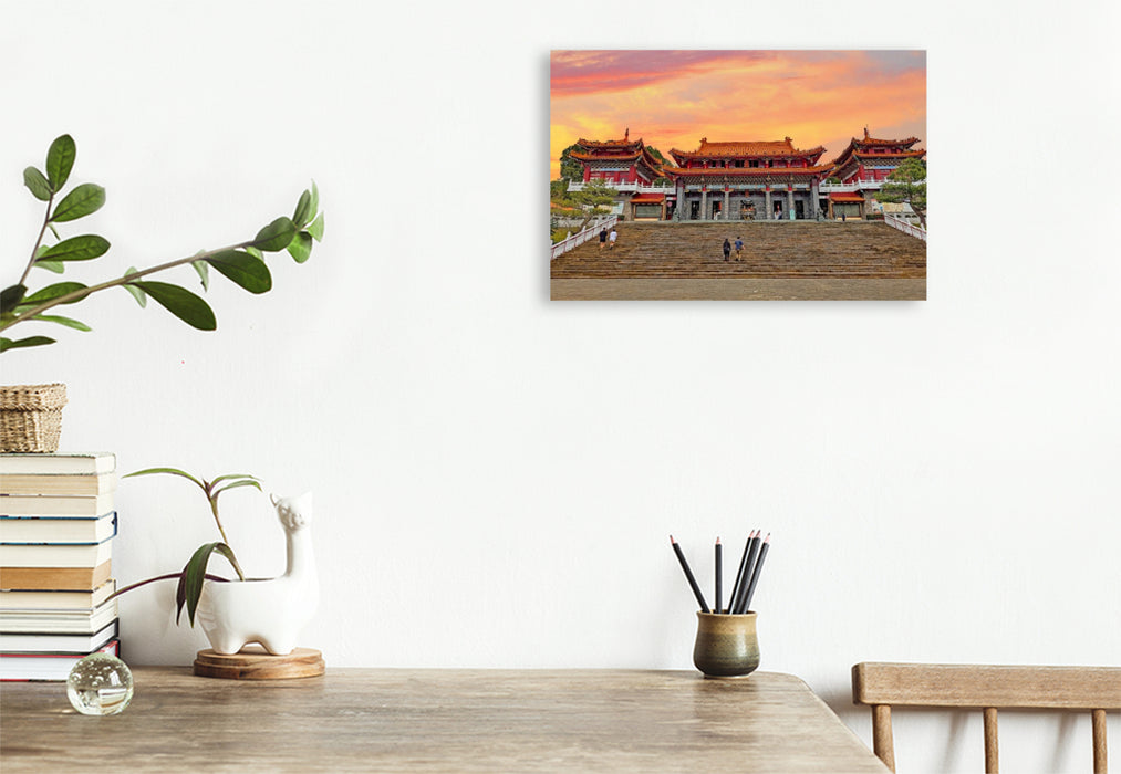 Premium Textil-Leinwand Wenwu Tempel am Sonne-Mond-See