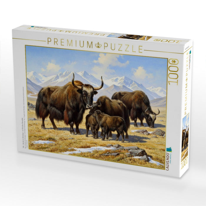 Yak - Herde im Himalaya - im Stil alter Gemälde - CALVENDO Foto-Puzzle'