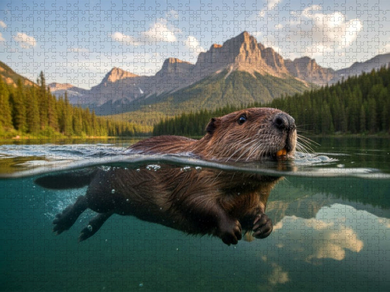 In schönsten Gewässern zu Hause - Biber in Bergsee - CALVENDO Foto-Puzzle'