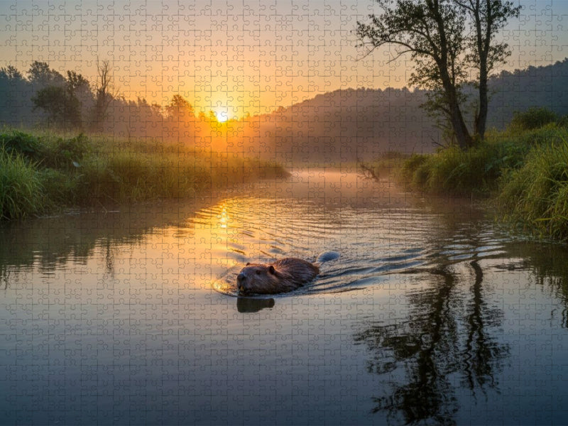 Biber auf morgendlichem Rundgang - CALVENDO Foto-Puzzle'