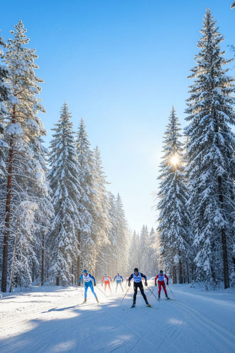 Premium Textil-Leinwand Langlauf - Wettkampf durch den winterwald