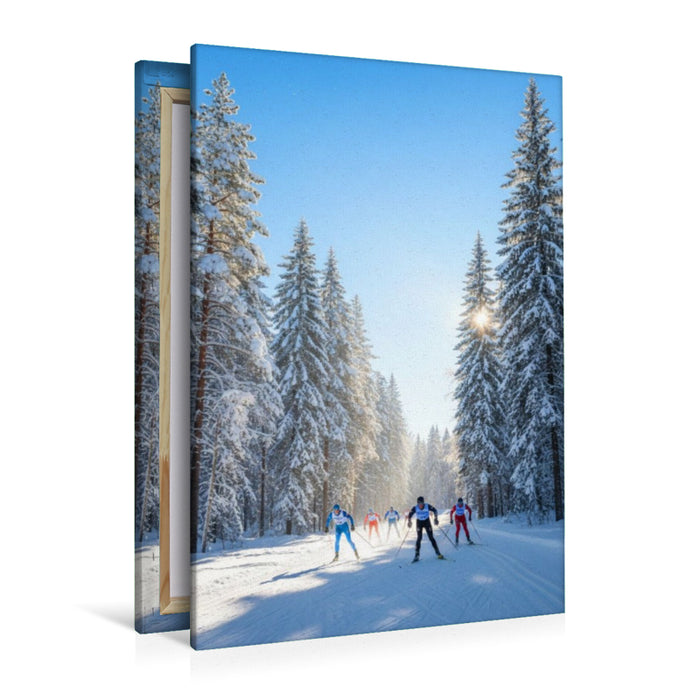 Premium Textil-Leinwand Langlauf - Wettkampf durch den winterwald