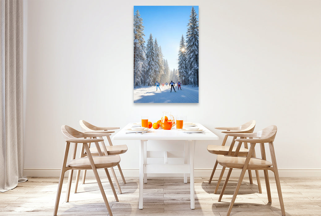 Premium Textil-Leinwand Langlauf - Wettkampf durch den winterwald