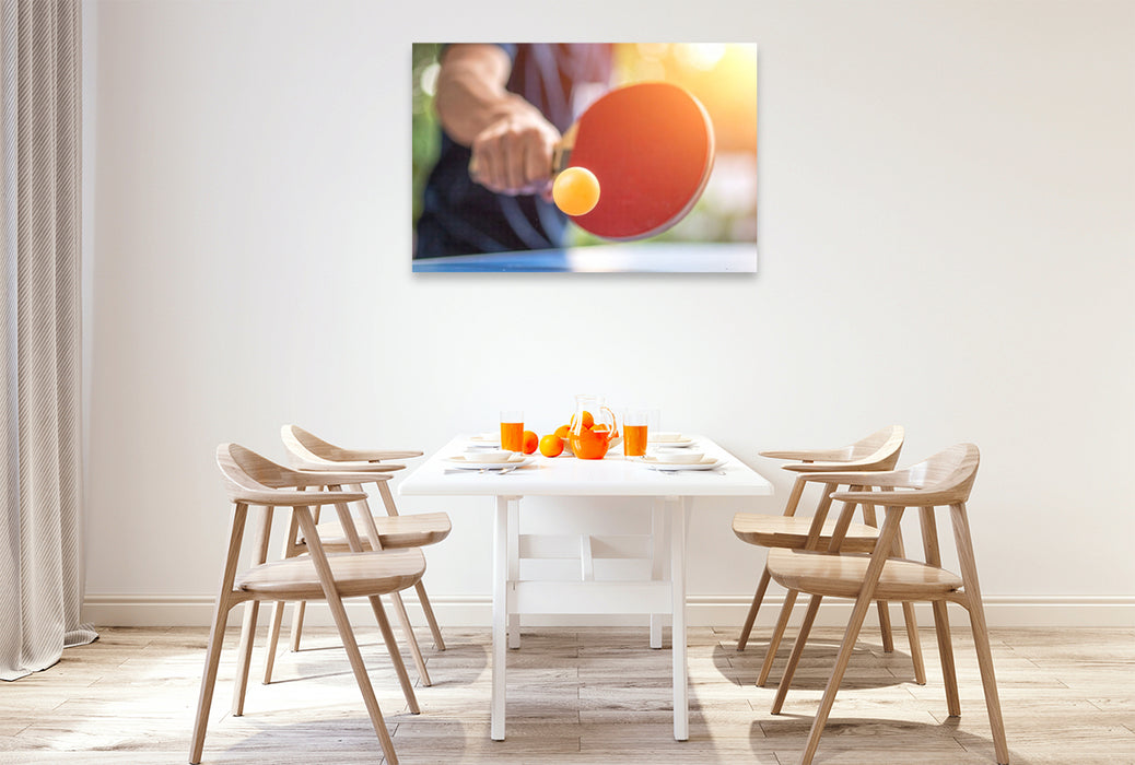 Premium Textil-Leinwand Alles beginnt mit dem Aufschlag - Tischtennis
