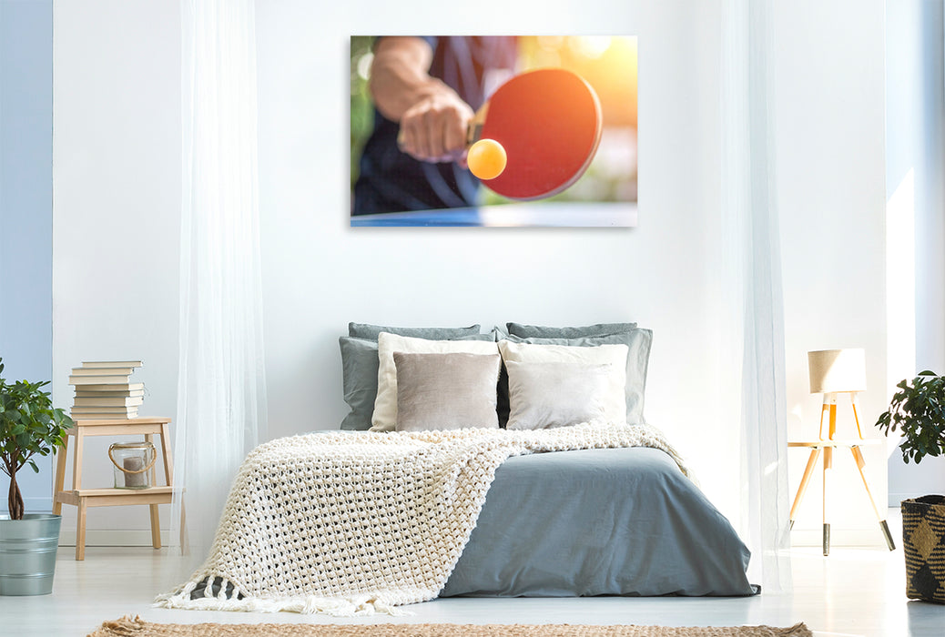 Premium Textil-Leinwand Alles beginnt mit dem Aufschlag - Tischtennis