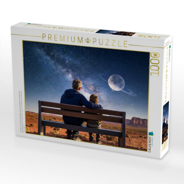 Ein Vater und sein Sohn betrachten einen fremdartigen Sternenhimmel - CALVENDO Foto-Puzzle'