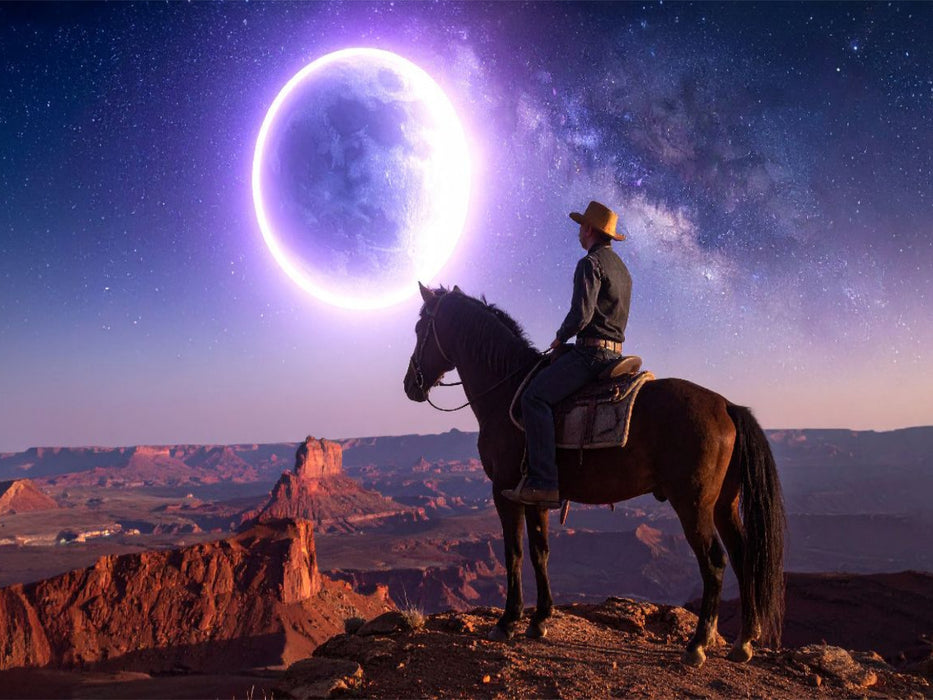 Cowboy auf Pferd im Mondlicht - CALVENDO Foto-Puzzle'