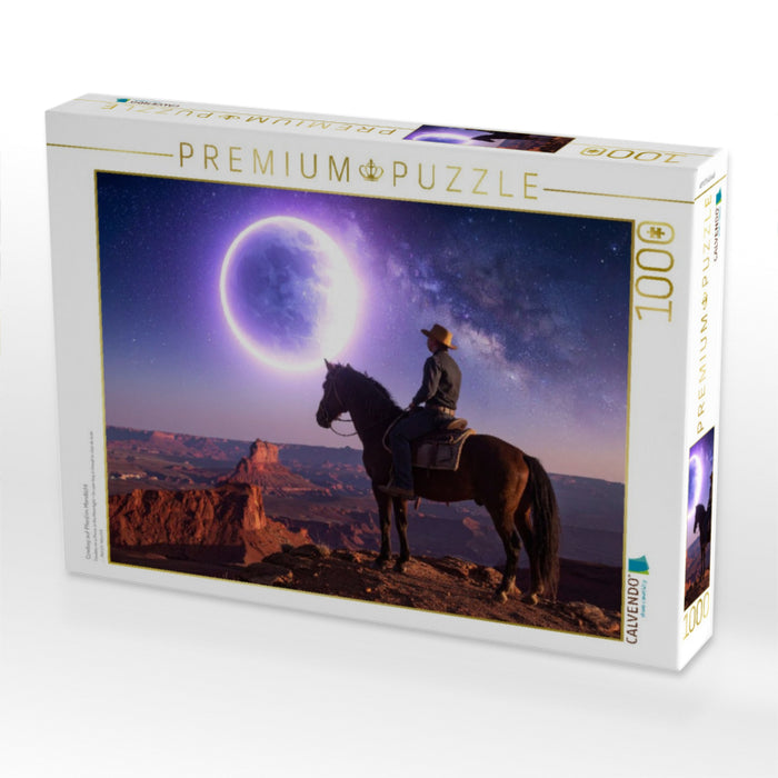 Cowboy auf Pferd im Mondlicht - CALVENDO Foto-Puzzle'