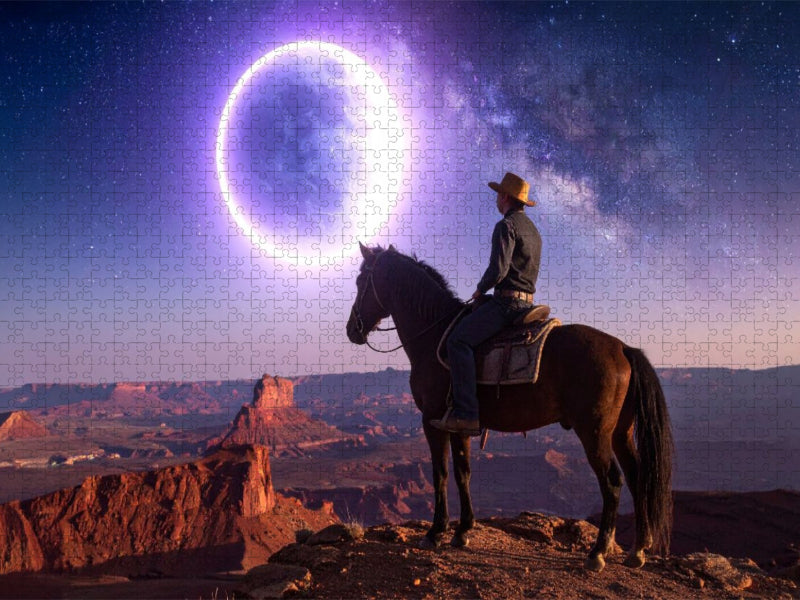 Cowboy auf Pferd im Mondlicht - CALVENDO Foto-Puzzle'