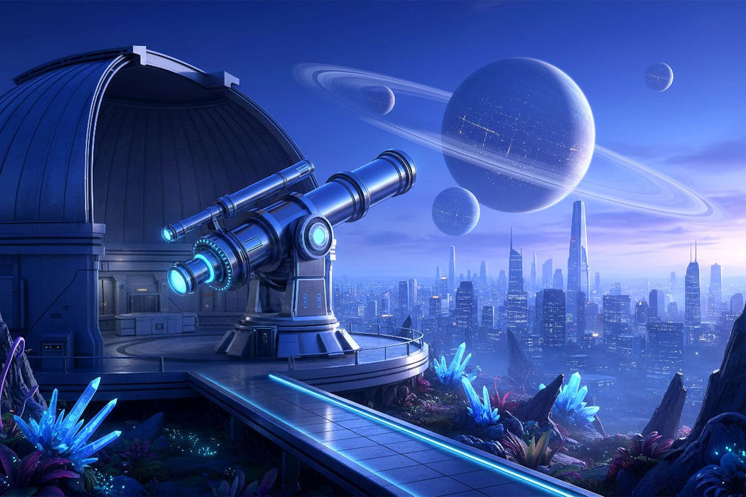 Premium Textil-Leinwand Ein Science Fiction Observatorium auf einem fremden Planeten