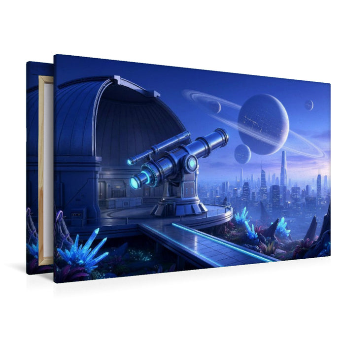 Premium Textil-Leinwand Ein Science Fiction Observatorium auf einem fremden Planeten