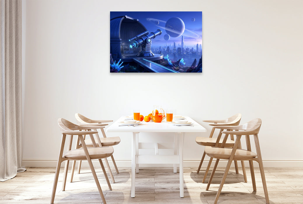 Premium Textil-Leinwand Ein Science Fiction Observatorium auf einem fremden Planeten