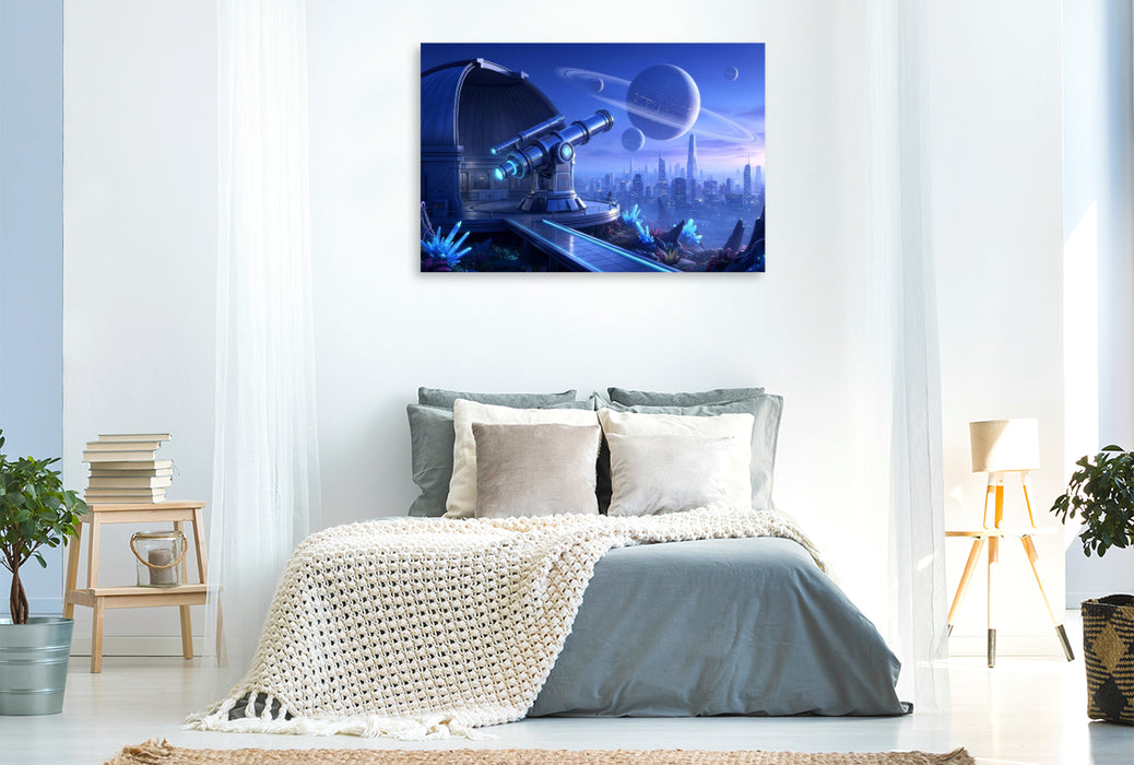 Premium Textil-Leinwand Ein Science Fiction Observatorium auf einem fremden Planeten