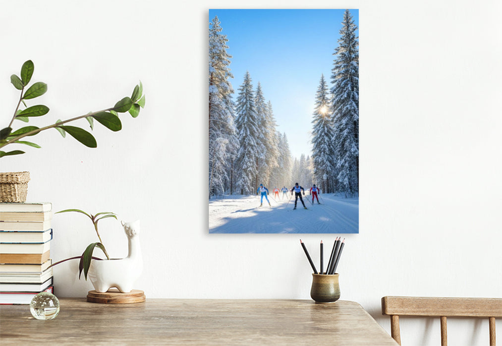 Premium Textil-Leinwand Langlauf - Wettkampf durch den winterwald