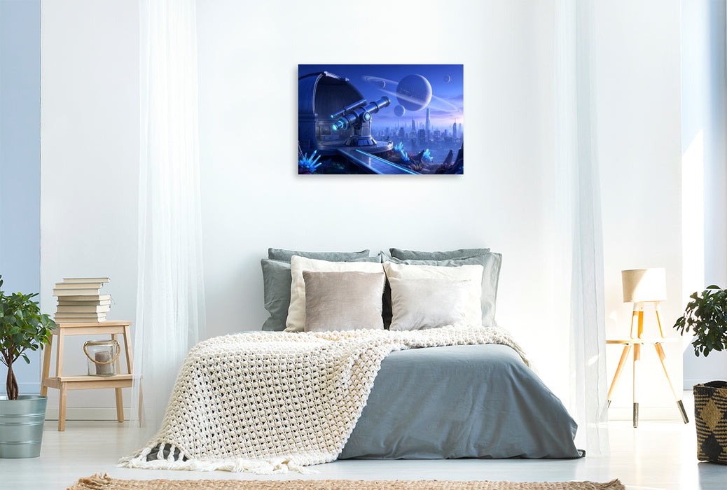 Premium Textil-Leinwand Ein Science Fiction Observatorium auf einem fremden Planeten