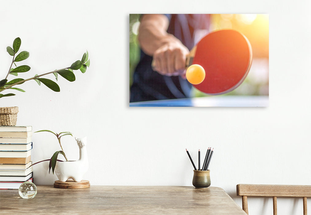 Premium Textil-Leinwand Alles beginnt mit dem Aufschlag - Tischtennis
