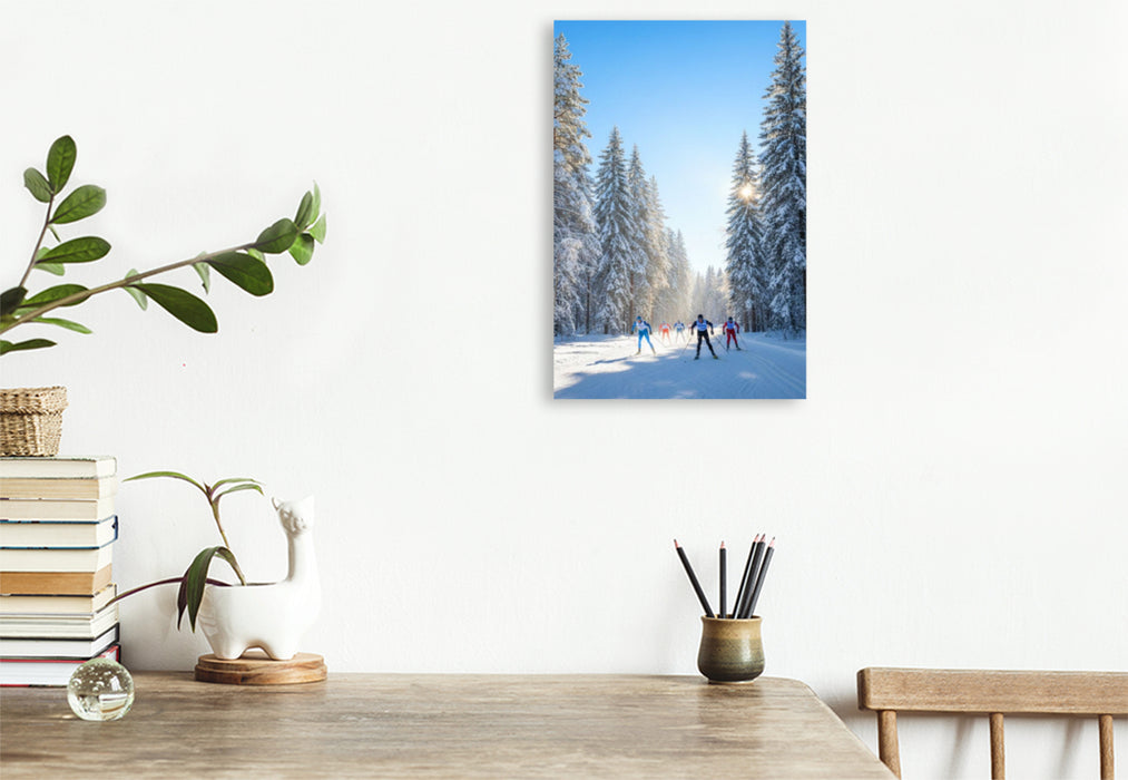 Premium Textil-Leinwand Langlauf - Wettkampf durch den winterwald