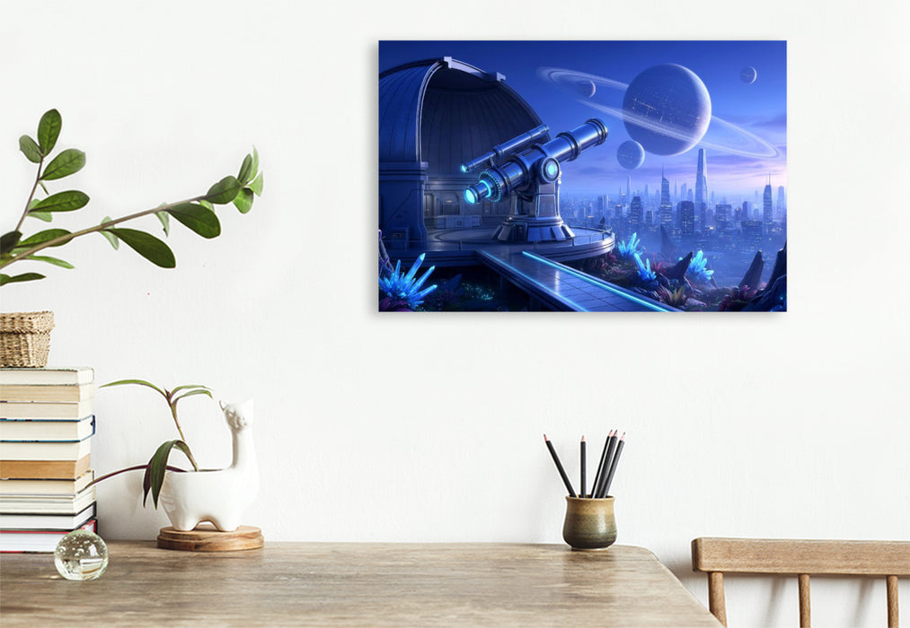 Premium Textil-Leinwand Ein Science Fiction Observatorium auf einem fremden Planeten