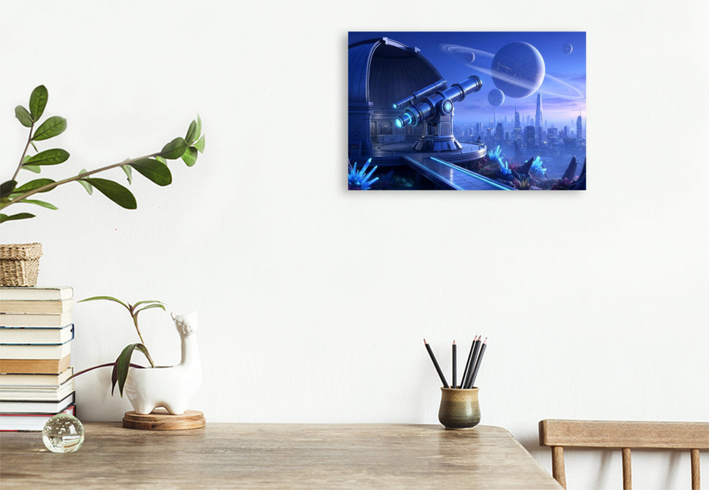 Premium Textil-Leinwand Ein Science Fiction Observatorium auf einem fremden Planeten