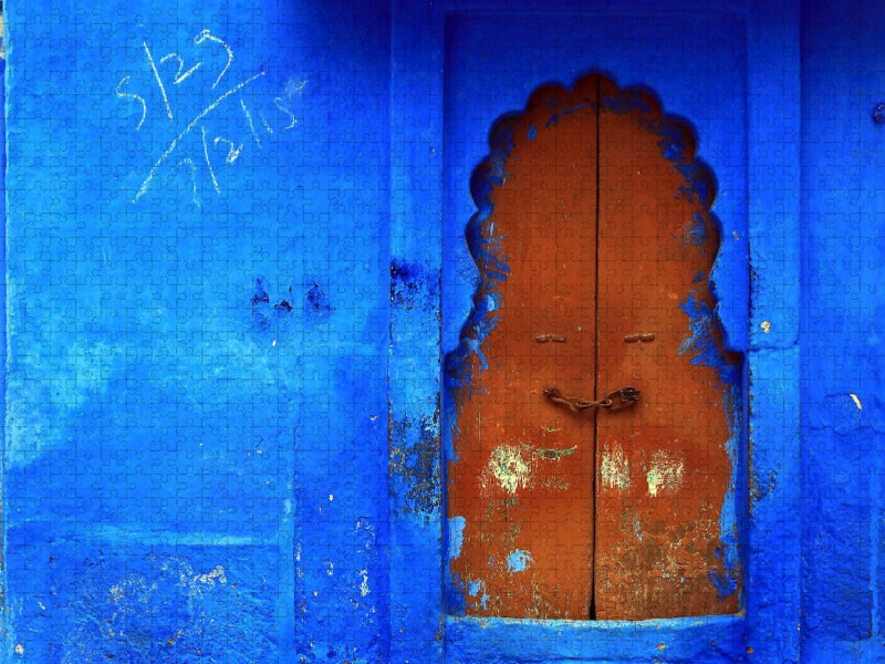 Fenster in der blauen Stadt Jodhpur/Rajasthan. - CALVENDO Foto-Puzzle'