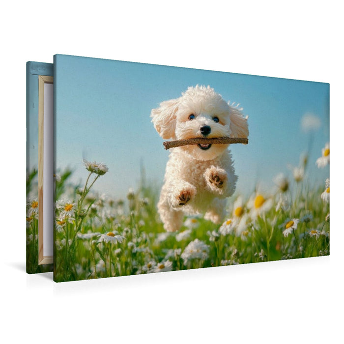 Premium Textil-Leinwand Pudelspaß unter blauem Himmel