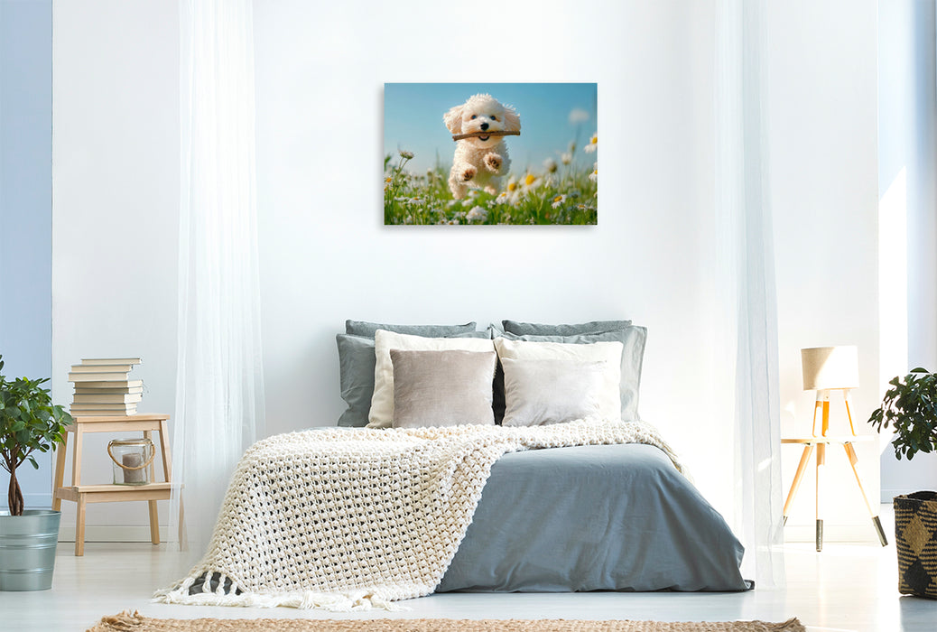 Premium Textil-Leinwand Pudelspaß unter blauem Himmel