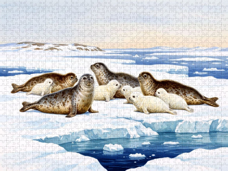 Ringelrobben mit Jungtieren auf der Eisscholle - CALVENDO Foto-Puzzle'