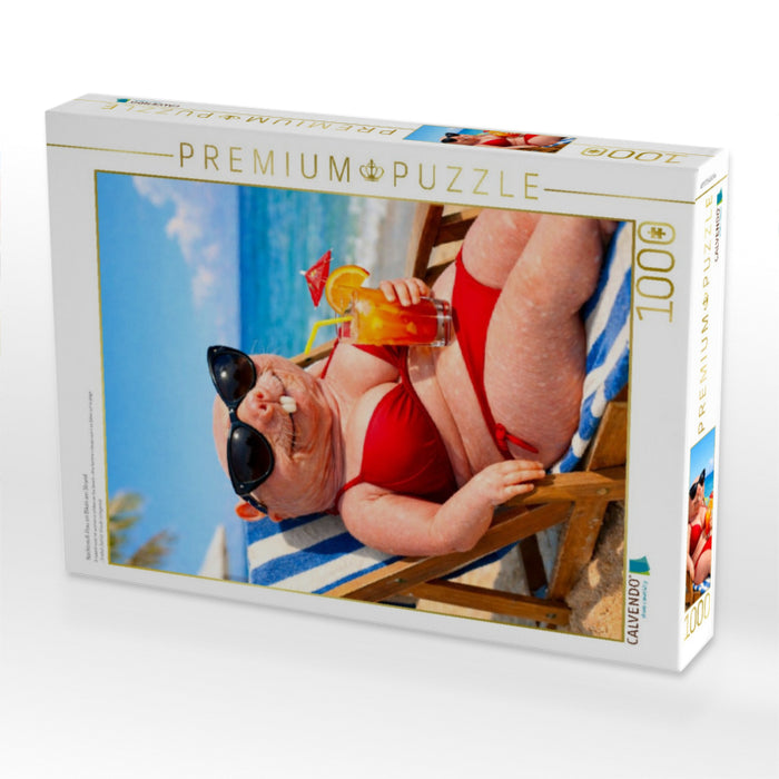 Nacktmull-Frau im Bikini am Strand - CALVENDO Foto-Puzzle'